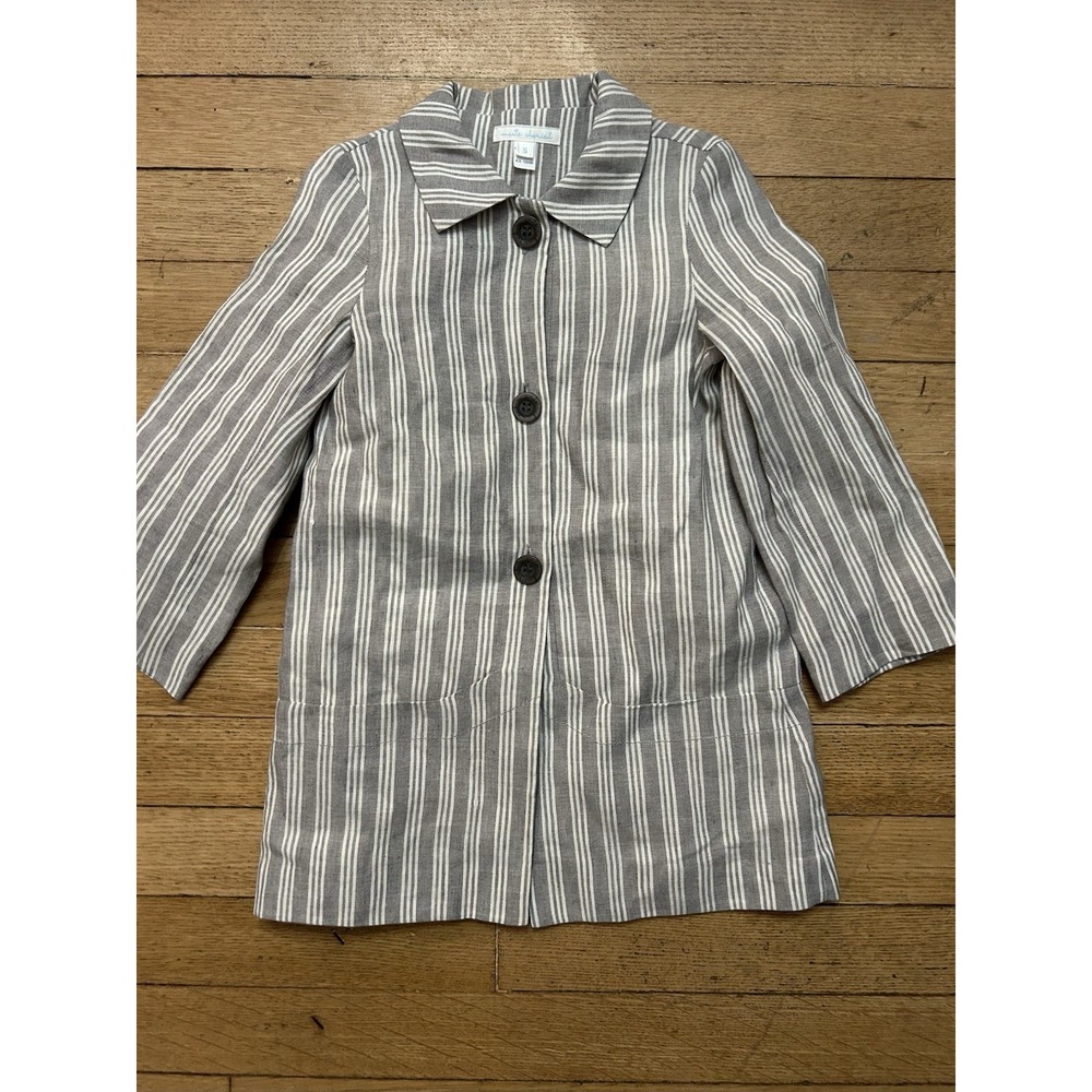 Marie Chantal Striped Button Up Dress Size 5 Girls Gray And White Shirt Dress